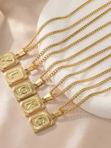 Matte Gold Stainless Steel Initial Pendant Necklaces – Custom A-Z Letter Square Design, Unique Personalized Chain Jewelry, Personalized Initials, Fashionable Accessory