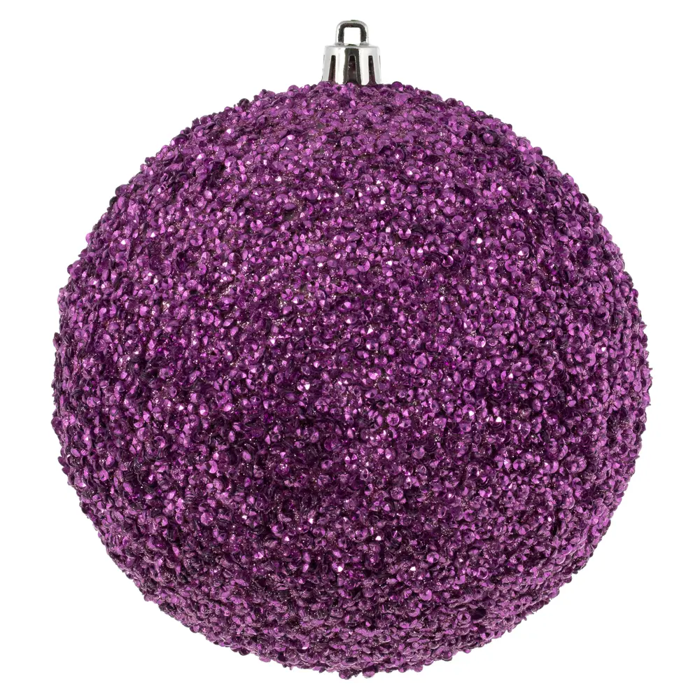 212 MAIN Decorative Plastic Beaded Christmas Ornaments - 4.75 in. Pink, 6 Per Bag, Drilled and Wired Cap, Dangling Balls Hanging Home Holiday Decor, Home Decor Ornaments