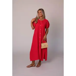 Piper Cotton Gauze Dress-Red
