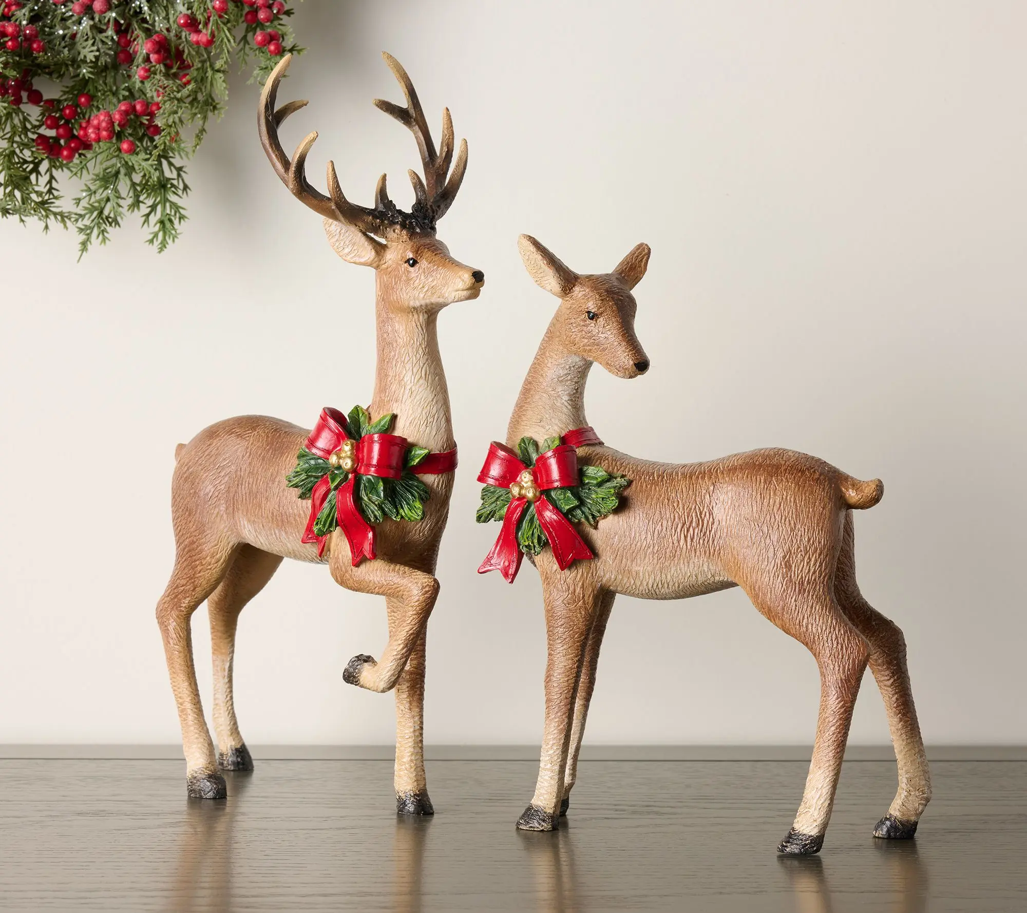 Set of 2 Deer Figures with Bow by Valerie