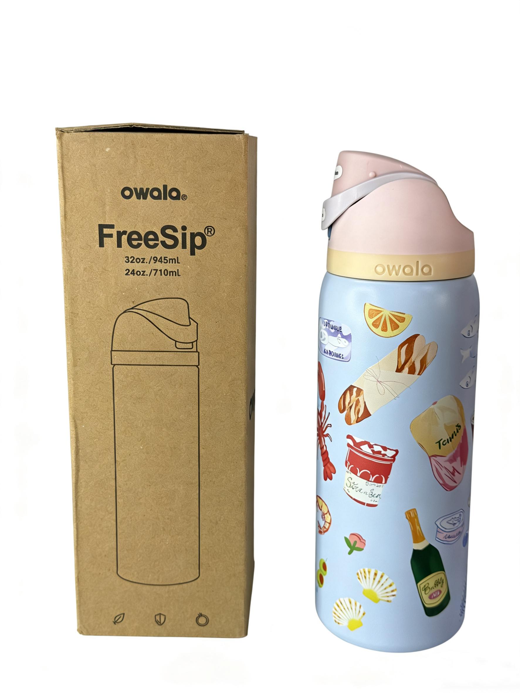 Owala FreeSip 32oz Bottle Limited Edition Brunch Print KeepDrinks Cold All Day Drinkware Flasks Tumbler Mug BottledPortable Stainless Beach Reusable Printed