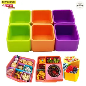 Silicone Lunch Box Dividers Square Bento Box Kit Accessories Meal Prep Containers Square(Green+Purple+Orange)