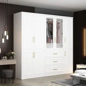 FUFU&GAGA Large Armoire Wardrobe Closet Collection with Drawers & Hanging Rods, Wardrobe with Metal Handles, for Bedroom White