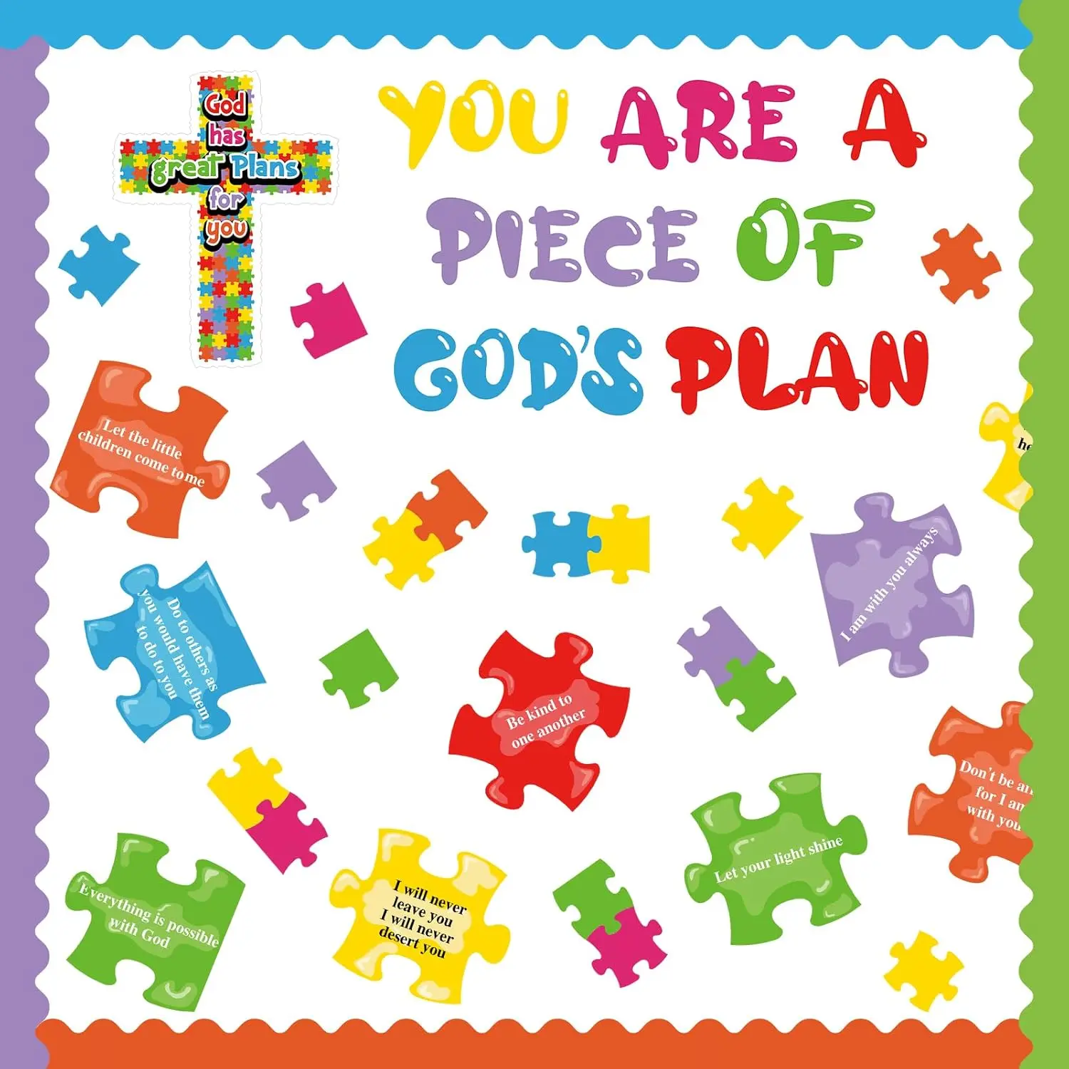 67 count Christian Bulletin Board Religious Gods Plan Sunday School Decorations  Verse Holiday Cutouts for Classroom Sunday Puzzle Decor for School for Door Wall Decor Supplies