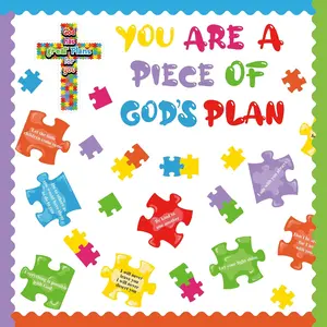 67 count Christian Bulletin Board Religious Gods Plan Sunday School Decorations  Verse Holiday Cutouts for Classroom Sunday Puzzle Decor for School for Door Wall Decor Supplies