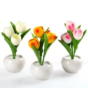 Rechargeable Touch Control Tulip Flower Night Light, LED Artificial Tulip Table Lamp, Romantic Bedroom Decor Lamp, Aesthetic Home Decor Gift for Girls Women