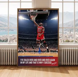 Basketball Dunk Paper Magazine Poster, Red & Black Art Print for Gym, Office Home Decor