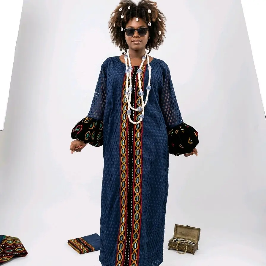 Women's Lady African Traditional Toghu Bami Lace Embroidery Dress, Bamenda Bamileke Kabba Cultural Costumes