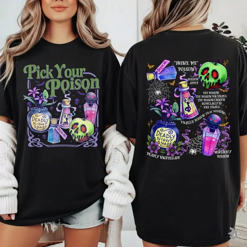 Pick Your Poison 2 Sides TShirt, Kuzco Poison Apple Tee, Spooky Season, Villain Cartoon