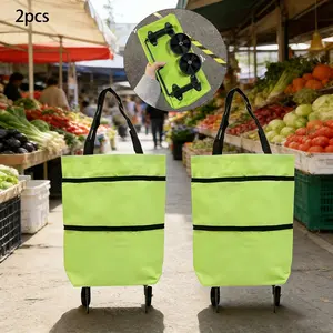 Portable Foldable Shopping Cart, Lightweight Pull-Along Hand Truck with Wheels, Multi-Functional Supermarket Grocery Bag, Home Use Outdoor Shopping Storage