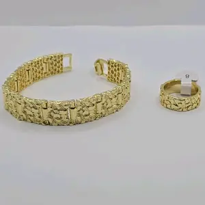 LUXURY SET  NUGGETS STYLE  gold-plated bracelet with ring fashion gift pick your zises rings #8 #10 bracelets 7"inches 8"inches available