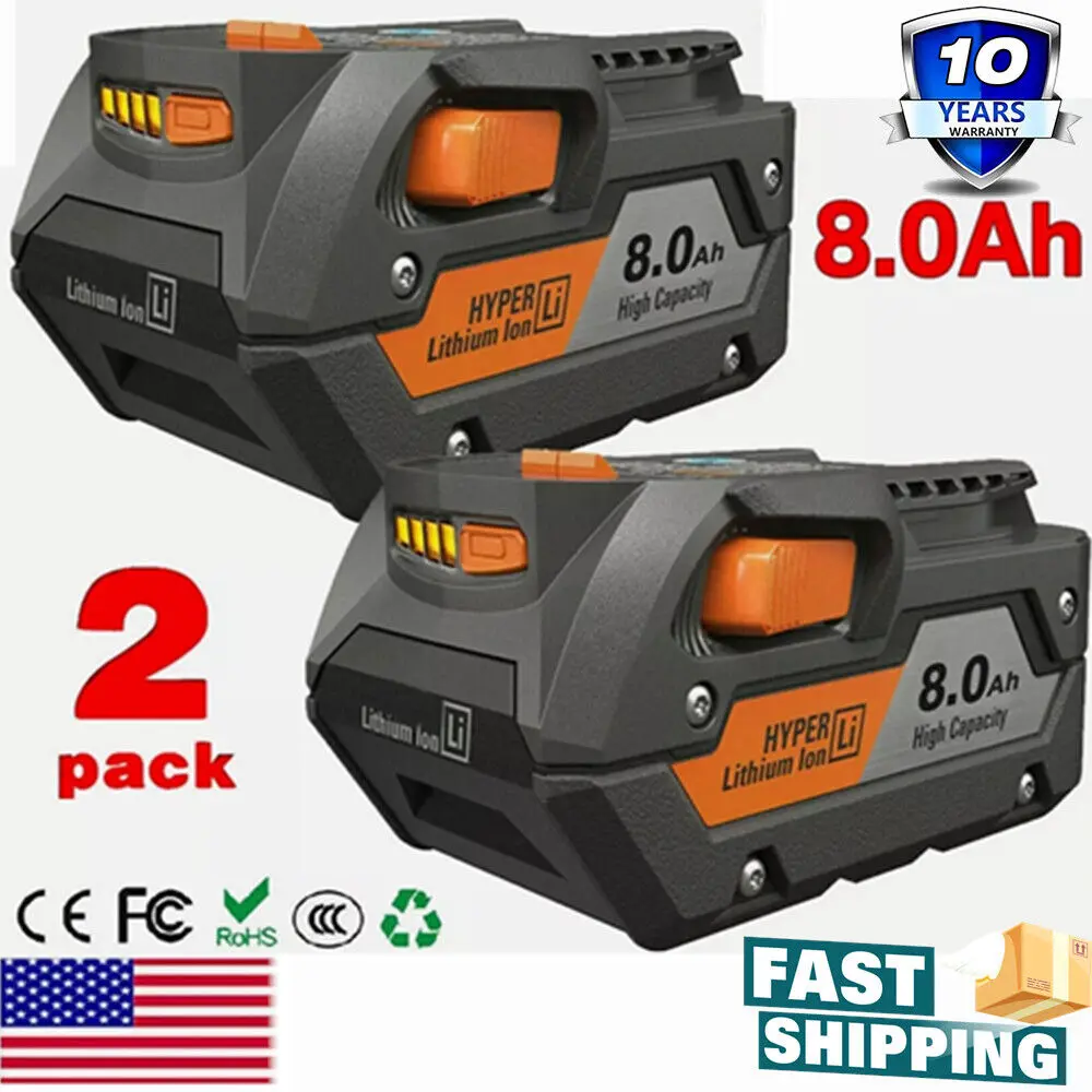 2025 New 2-Pack Genuine 18V 8.0Ah Lithium Power Tool Battery for Ridgid R840085, R840087