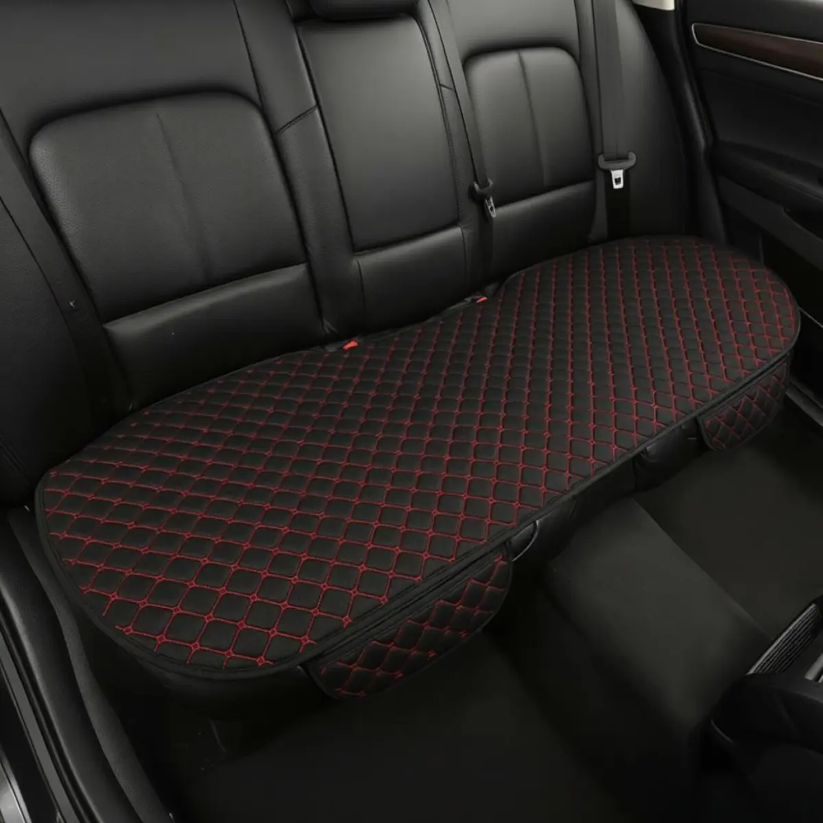Linen Car Seat Cover with Pocket Non Slip for Rear Seat Universal Fit 4 Seasons Bench Protector Black Black Red