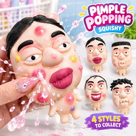 DIY Pimple Popping Squishy Toy with Needle Included, Funny Face Pimple Popper Fidget Toy, 4 Styles to Collect, Squeeze and Pop Stress Relief Toy, ASMR Sensory Squishies for Adults, Novelty Gift