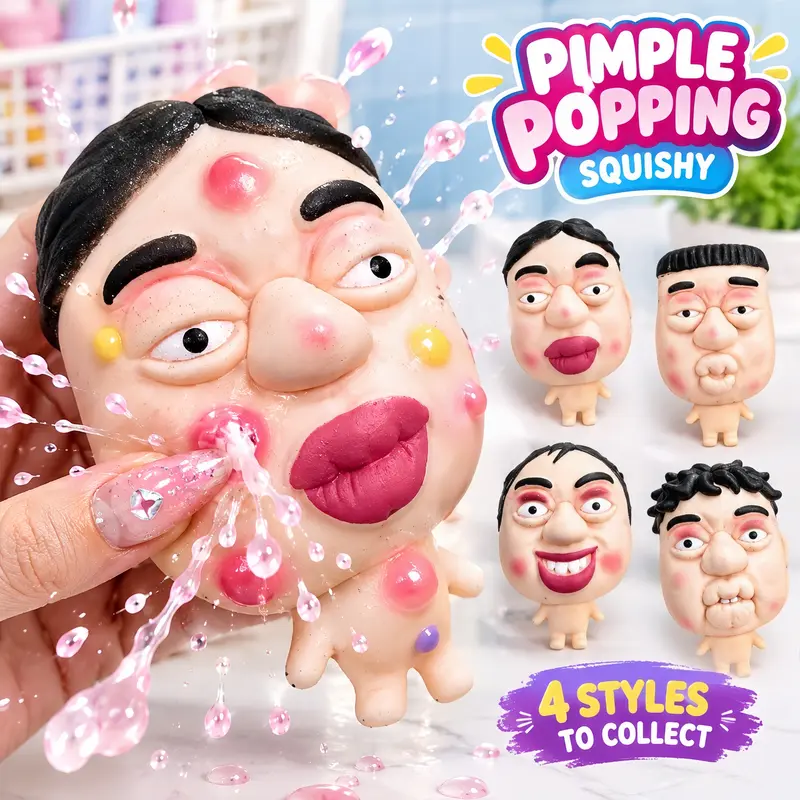DIY Pimple Popping Squishy Toy with Needle Included, Funny Face Pimple Popper Fidget Toy, 4 Styles to Collect, Squeeze and Pop Stress Relief Toy, ASMR Sensory Squishies for Adults, Novelty Gift