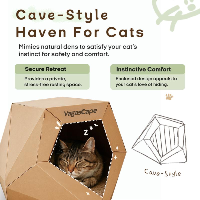 Vagascape DIY Cat House, DIY Origami Hand-Painted Cat House, Scratch-Resistant Kraft Paper Material, Foldable Washable Pet House, Ped Bedding, A Special Gift Just for Your Pet