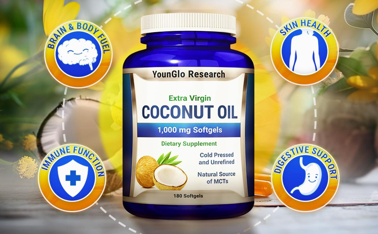 Coconut Oil 1000 mg 100% Cold-Pressed Organic Extra Virgin Coconut Oil 180 Vegan Softgel Capsules Keto-Friendly Dietary Supplement Support for Hair, Nails & Skin Health