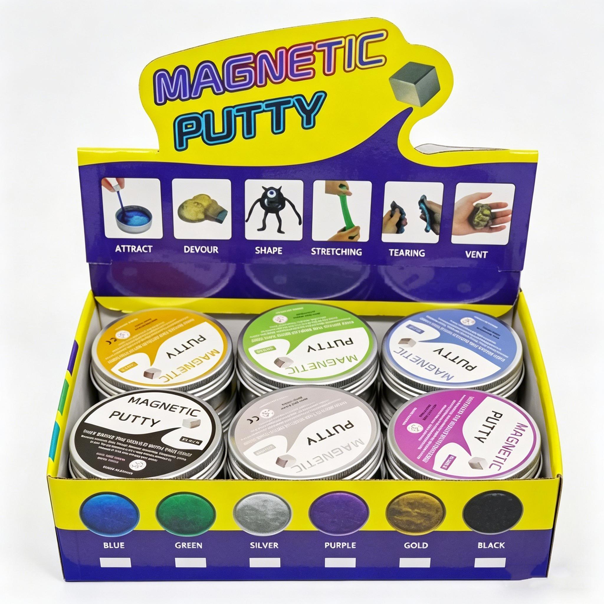 Magnetic Putty 6 Pack | Magnetic Slime Fidget Toy Stress Relief Squishy Toy for Kids Adults Sensory Play Anxiety Relief Magnet Putty for Boredom Relief