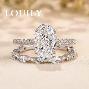 Louily Jewelry 2.5ct Attractive Crushed Ice Oval Cut Ring Set,5A Cubic Zirconia Promise Ring, Bridal Set Rings,Anniversary Ring for Women