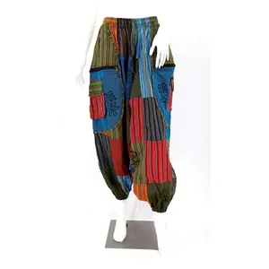 Patchwork Drop Crotch Pants | Colorful Block Print Cotton Harem Pants