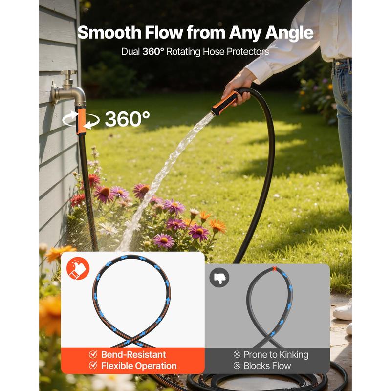 VEVOR Garden Hose, 25 ft 5/8" Heavy Duty 4-Layer Rubber Water Hose, 150PSI Working & 600PSI Burst, Flexible & Non-kink Outdoor Waterhose with 3/4" Fitting, Lightweight Hoses for Gardening Cleaning