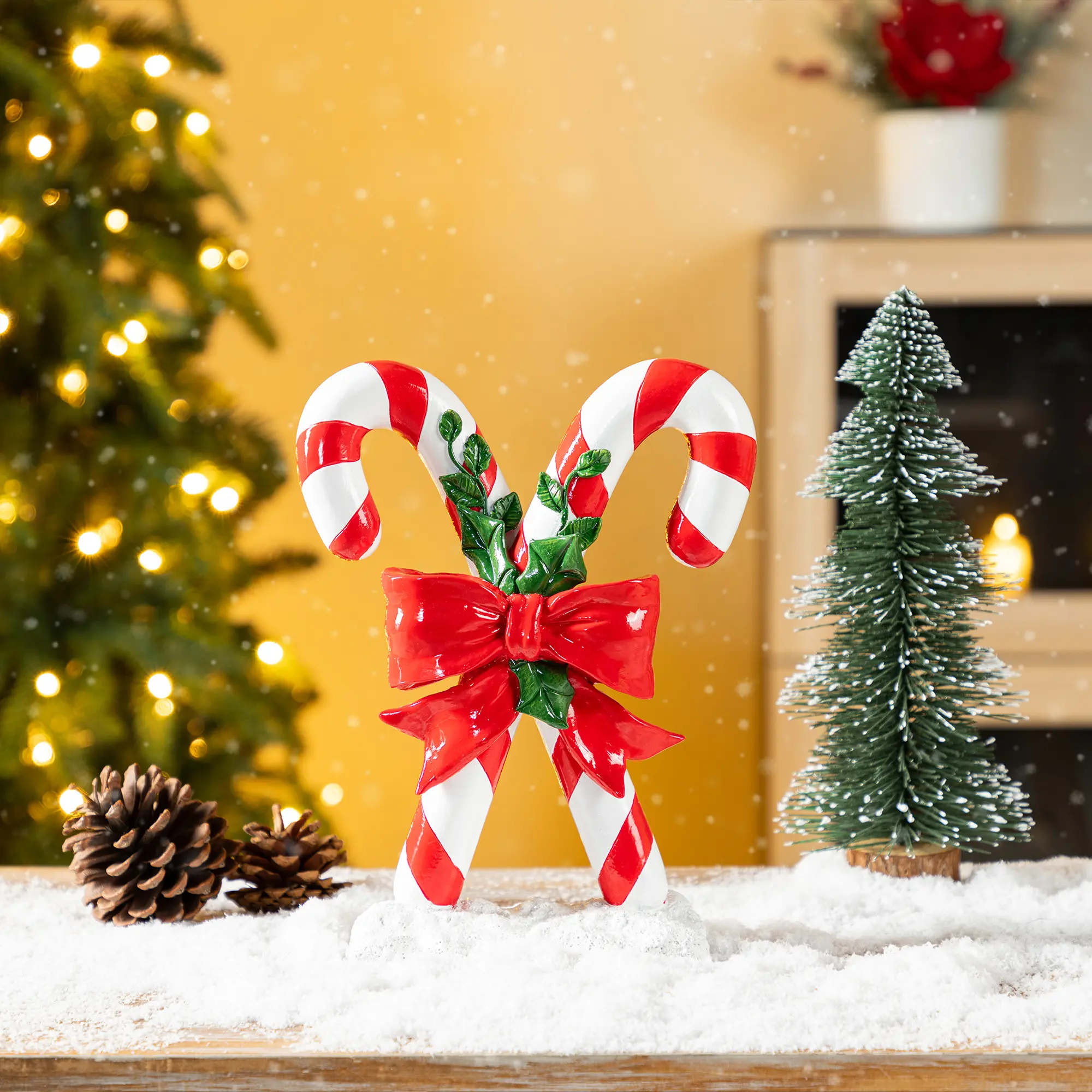 【Christmas in July】 Glitzhome 10"H Christmas Resin Candy Cane Table Decor