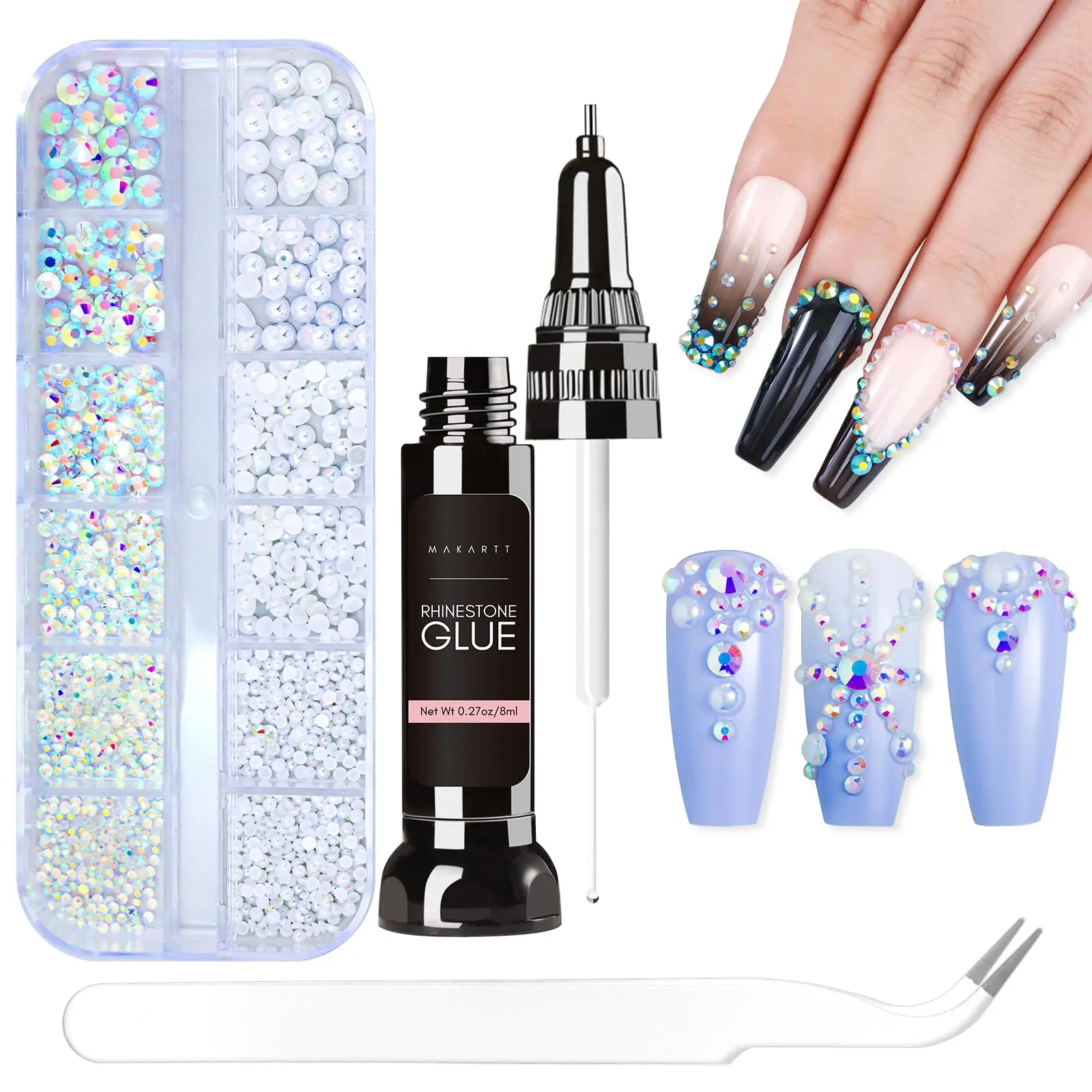 Nail Rhinestone GLue Kit-Crystal AB & Pearl