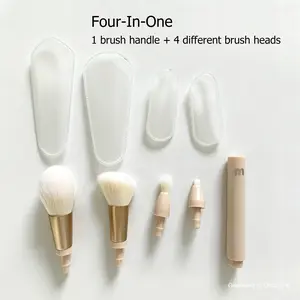Four-In-One Detachable Makeup Brush Set, Soft Bristles, Portable Design, Includes Blush, Contour, Eye Primer, Eyeshadow Brushes, Travel-Friendly