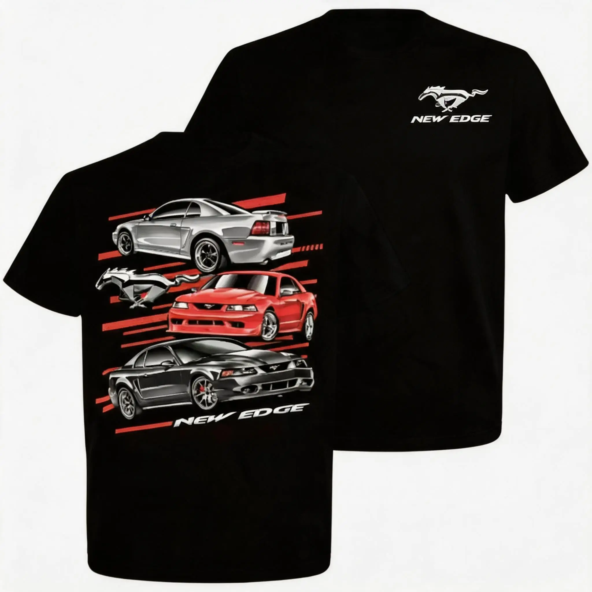 Ford Mustang Edge Graphic 2 Sided T-shirt, 1999-2004 Car Design Tee For Men, Car Enthusiast Gift, Unisex Car Lover Shirt,Summer Casual Short Sleeve Crew Neck Tees Lightweight Loose Fit Comfy Soft Cotton Shirts
