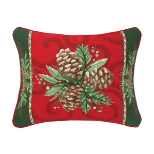 Peking Handicraft  14 x 18 in. Christmas Bayberry Pine Poly Filled Needlepoint Pillow, Red
