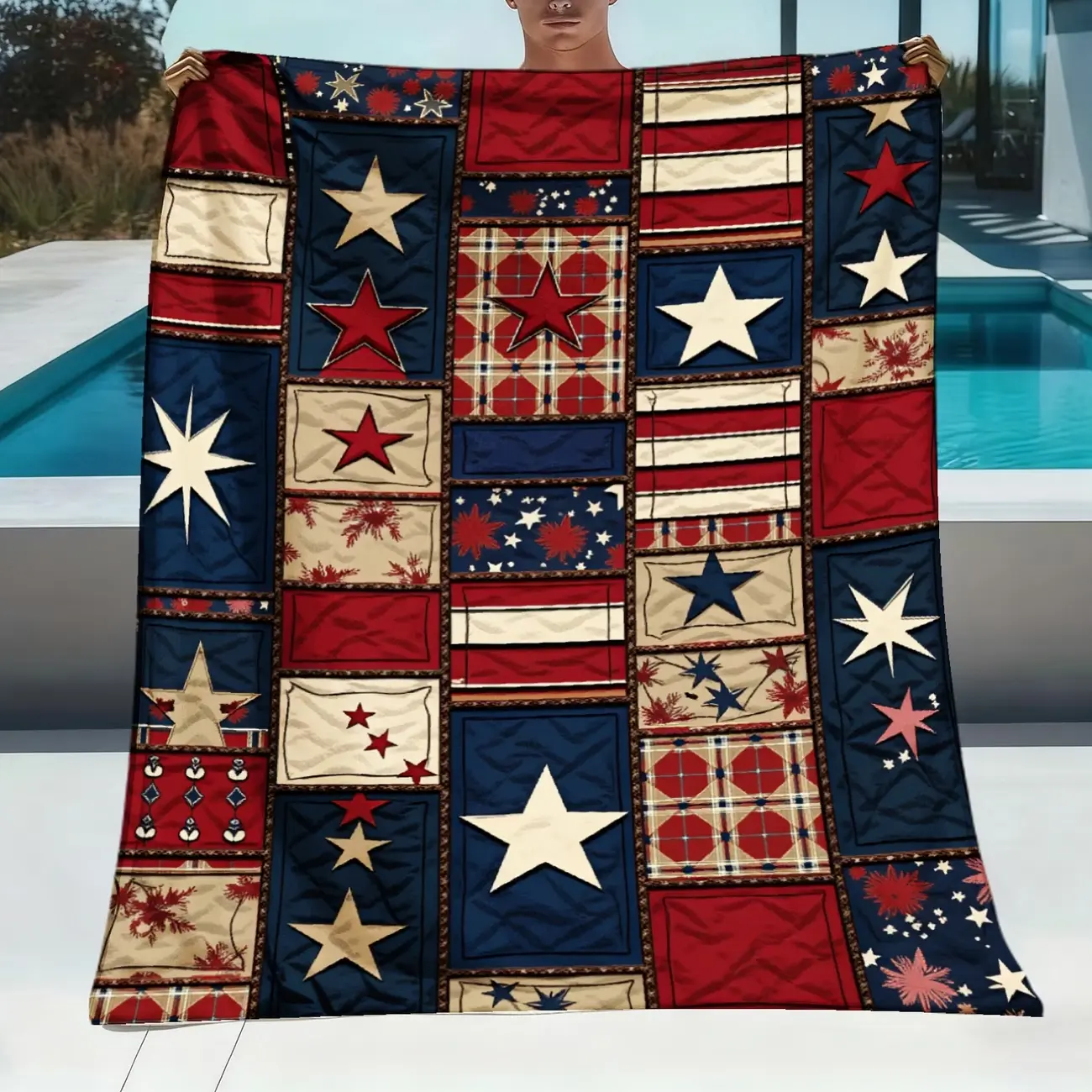 Thick Soft Flannel American Flag Patchwork Quilt Throw Blanket Ideal for - Stars And Stripes Bed Cover, Comfortable Cover for Sofa Or Bed, Washable Patriotic Decoration, Bed Cover for Bedrooms And Living Spaces, Patchw