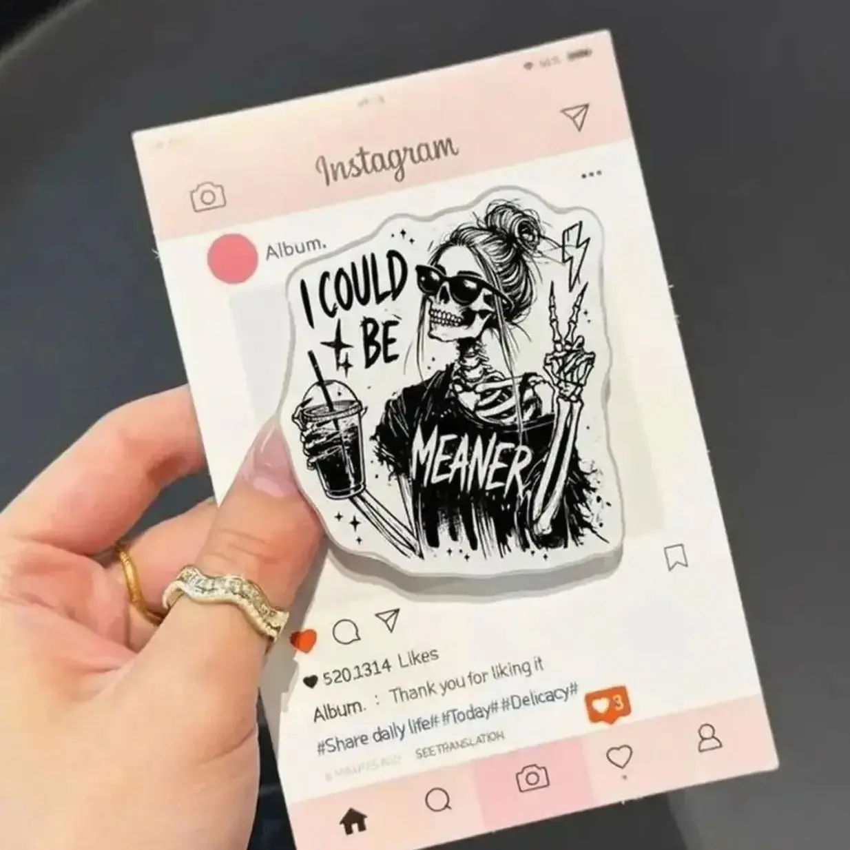 Mean Skeleton Acrylic Phone Grip: MagSafe Accessory, Snarky Griptok