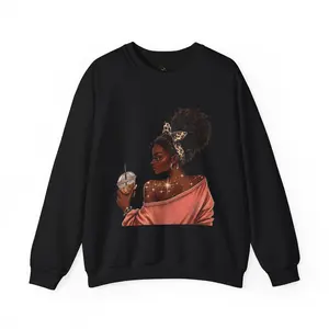 Afro Puff Woman Illustration Sweatshirt | Elegant Portrait, Latte