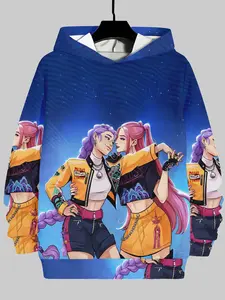 Adorable Girls' Hooded Sweatshirt Set, Starry Blue Interactive Prints, Cute Fitted Long Style, Perfect for Fall & Winter