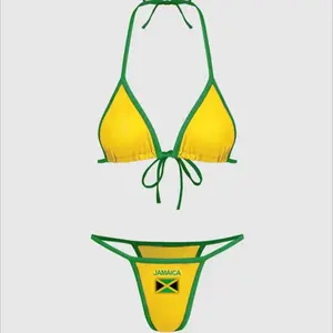 Jamaica Flag Embroidered Bra Bikini Set