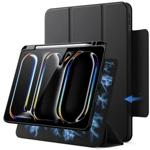 JETech Magnetic Detachable Case for iPad Pro 11-Inch M5/M4 (2025/2024) with Pencil Holder, Removable Rotating Clear Cover, Portrait/Landscape Stand with Raised Screen View