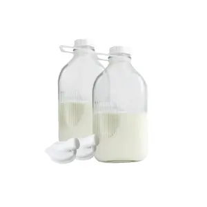 2 Pack Heavy Glass Milk Bottles 2 Quart (64 Oz) Jugs; Extra Lids & Pour Spouts!