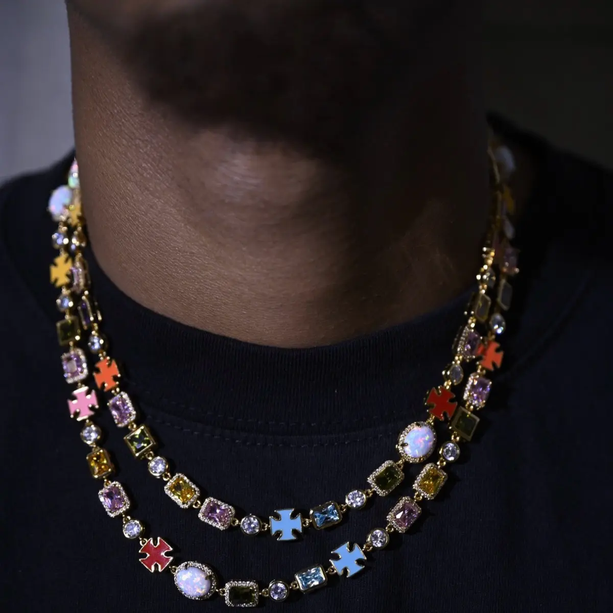 Golden Gemstone Necklace - Premium Solid Back Design Golden Gemstone Necklace - Premium Solid Back Design