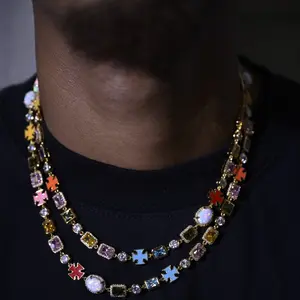 Golden Gemstone Necklace - Premium Solid Back Design Golden Gemstone Necklace - Premium Solid Back Design