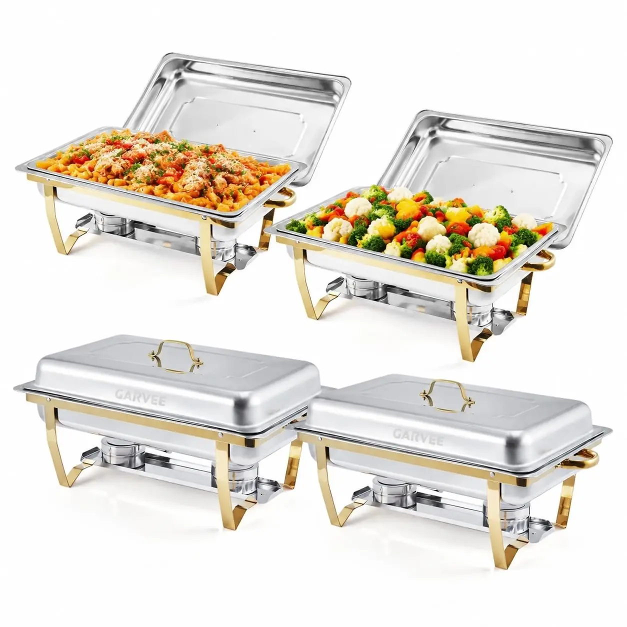Chafing Dishes for Buffet Set of 4, 8 QT Stainless Steel Chafers and Buffet Warmers Set with Lid, Rectangular Chafing Dishes for Parties, Serving Food Warmer for Wedding Banquet Catering