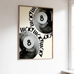 Vintage Pool 8 Ball Print Retro Hand-Drawn Wall Art Trendy Lucky 8 Ball Poster Printable Wall Art Art Bar Cart Art Pool Ball Poster (UNFRAMED)