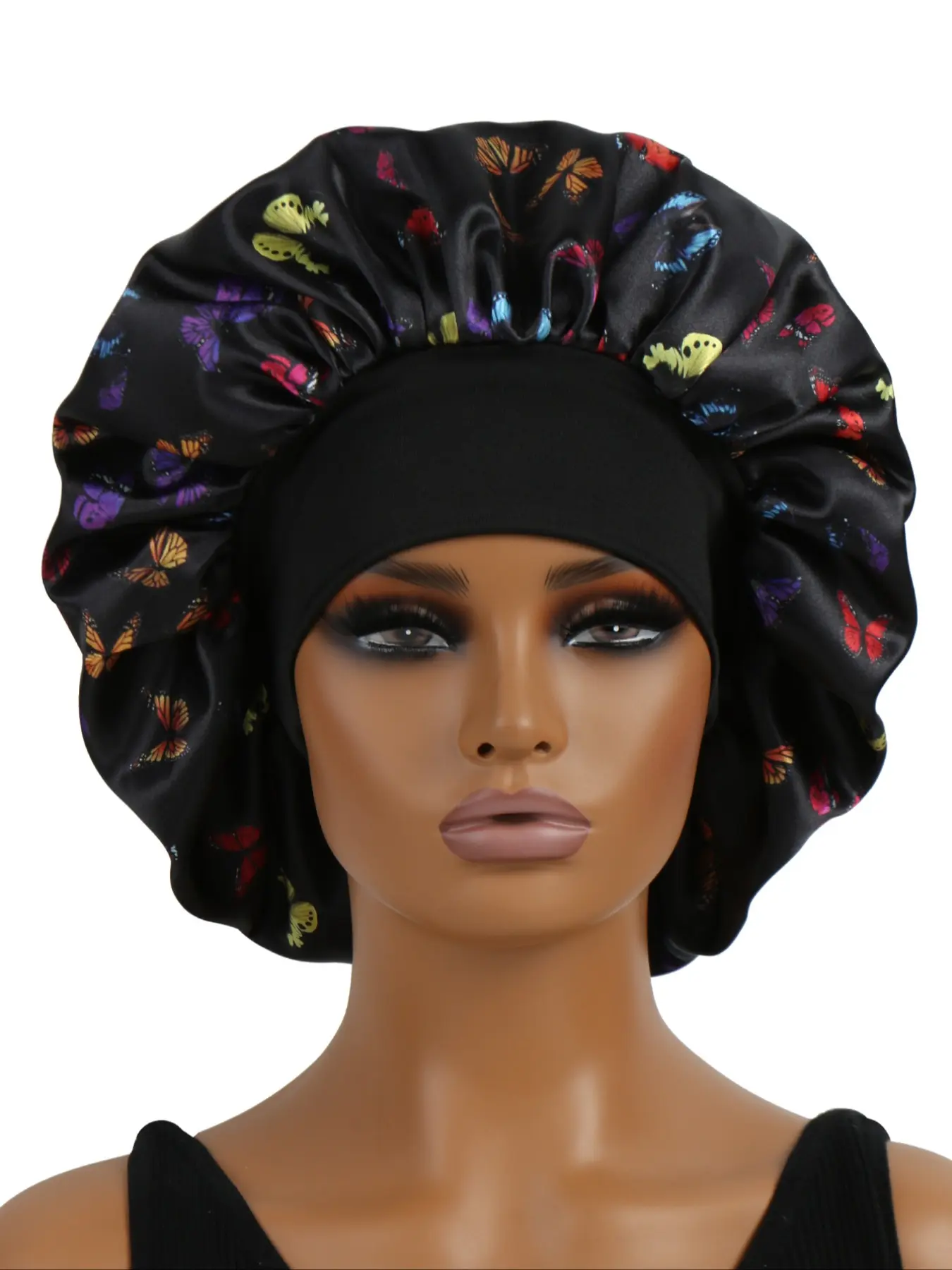 Butterfly Satin Sleep Cap for Men and Women, Christmas Gift, Silk Headscarf, Beauty Makeup Hat, Adjustable Wide Brim Bath Cap, Adjustable Satin Bonnet, Soft Comfortable Material, Sleeping Cap, Satin Hair Bonnet