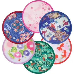 6 Pcs Floral Round Folding Hand Fan Japanese Foldable Fan Handheld Cooling Fans for Festival Summer Wedding Party Favors Decorations (Japanese, 8 Inch)