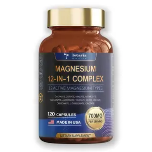 5P-Totaria 12-in-1 Magnesium Complex 700mg - 12 Active Magnesium Types, Vegan Capsules for Muscle, Heart, and Relaxation Support - Healthcare Supplement Dietary Vitamin Edible