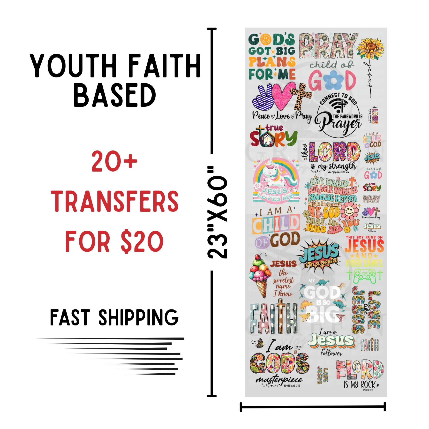 Youth Faith Based | Dollar Deals DTF Transfer Gang Sheet For Graphic Tees