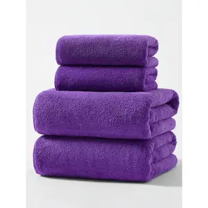 4pcs/2pcs Coral Fleece Soft Absorbent Non-Shedding Bathroom Towel Set, Home Use Couples Gift, Quick-Drying Hair/Hand Towel, Beach Towel, 34*75cm Towel 1pc Or 70*140cm Bath Towel 1pc Or 40*80cm Oversized Towel 1pc Or 90*170cm Oversized Bath Towel Purple