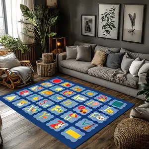 Kids Cute Cartoon Animal Alphabet Crystal Velvet Area Rug Dark Blue Non‑Slip Educational Children Game Room Rug#KidsCartoonAnimalAlphabetRug #AnimalABCPlayRug #EducationalDecor #DarkBlueLearningCarpet #CrystalVelvetRug
