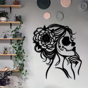 Dia De Los Muertos Skull Woman Pattern Wall Art, Bohemian Metal Wall Decoration, Unique Gothic Home Decor Piece, Ornaments