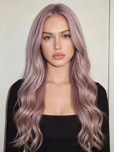 28-Inch Lavender Balayage Long Wavy Synthetic Wig, Natural Hairline, Heat-Resistant and Breathable Rose Cap, Ideal for Daily Wear/Party & Events