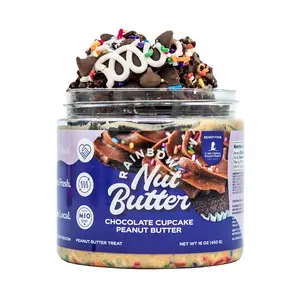 CHOCOLATE CUPCAKE Peanut Butter Snack Treat Homemade Dessert in a Jar with Rainbow Sprinkles and Decadent Chocolate Icing Sweet High Protein Snack Great for Kids